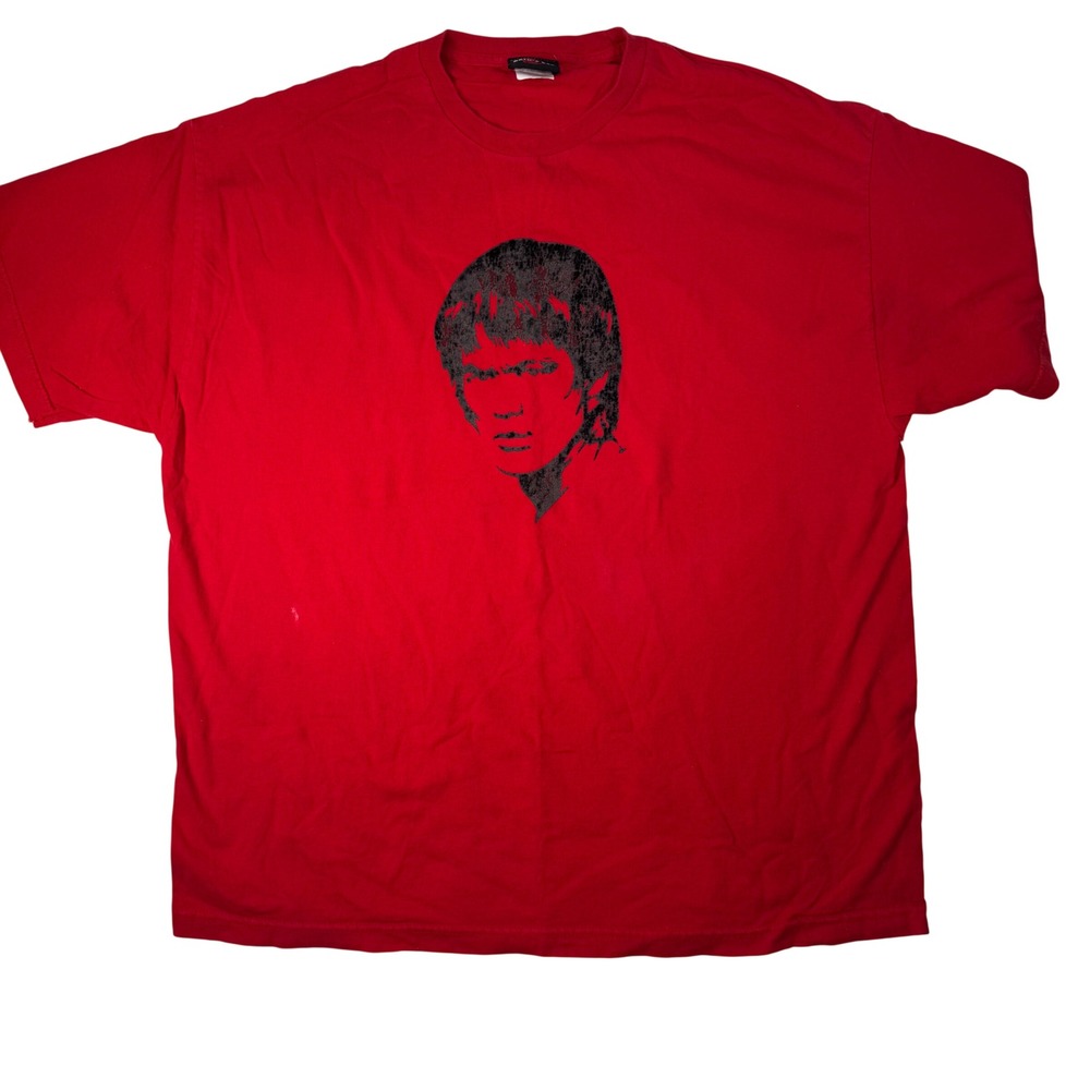Vintage Bruce Lee Graphic Print Red Black T-Shirt Men's 2XL Short Sleeve